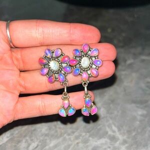 Opal and Mother of Pearl Drop Post Earrings